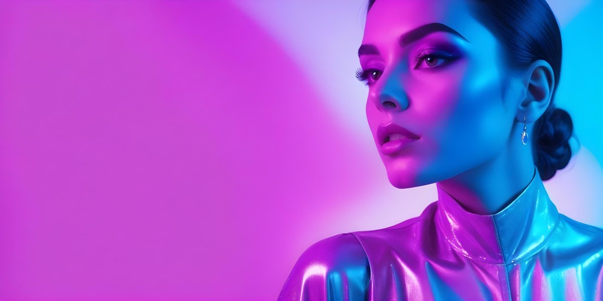 Digital Painting A Young Woman With Dark Hair And Bold Makeup Wearing A Shiny Colorful Outfit Against A Vibrant Purple And Blue Background Bold And Slim Lines Brush Strokes 34 6c7d
