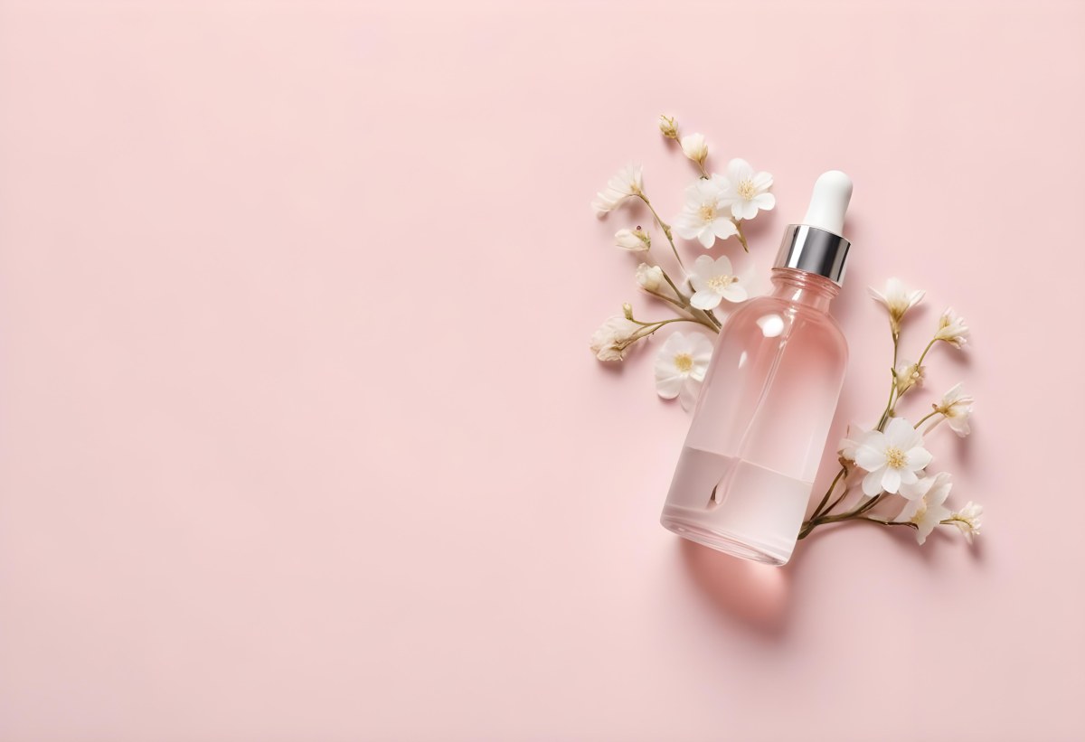 Glass Bottle With Dropper And White Flowers On A White Background Showcasing Beauty Product Minimalist Composition Soft Lighting Clean Aesthetic Cosmetic Presentation Elegant Design 35 Aa6d