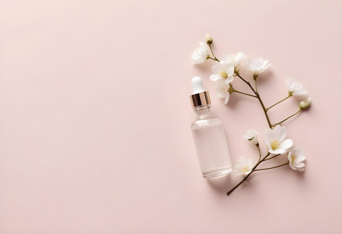 Glass Bottle With Dropper And White Flowers On A White Background Showcasing Beauty Product Minimalist Composition Soft Lighting Clean Aesthetic Cosmetic Presentation Elegant Design 49 47d3