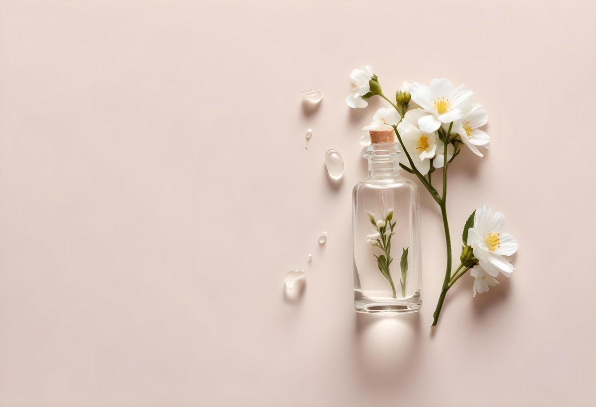 Glass Bottle With Dropper And White Flowers On A White Background Showcasing Beauty Product Minimalist Composition Soft Lighting Clean Aesthetic Cosmetic Presentation Elegant Design 6 8c52