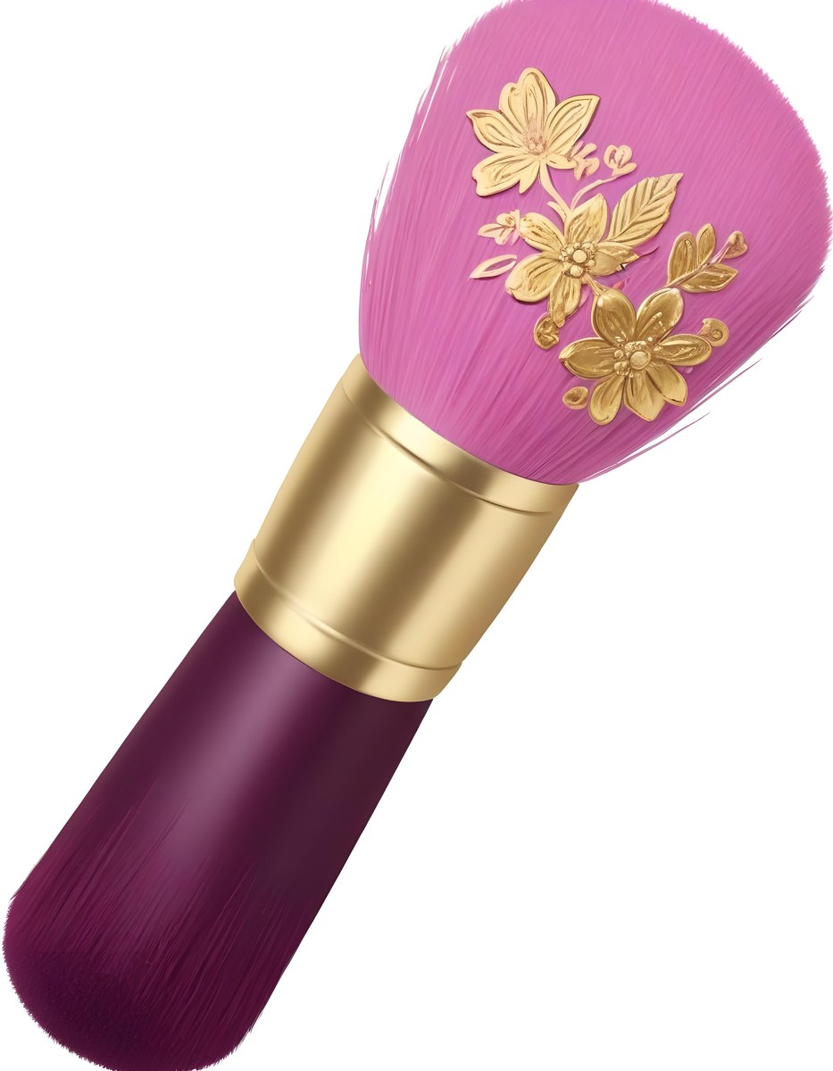 Makeup Brush With Golden Bristles Pink Ring And A Golden Handle With Golden Floral Patterns Isolated On A Golden Background 27 E455
