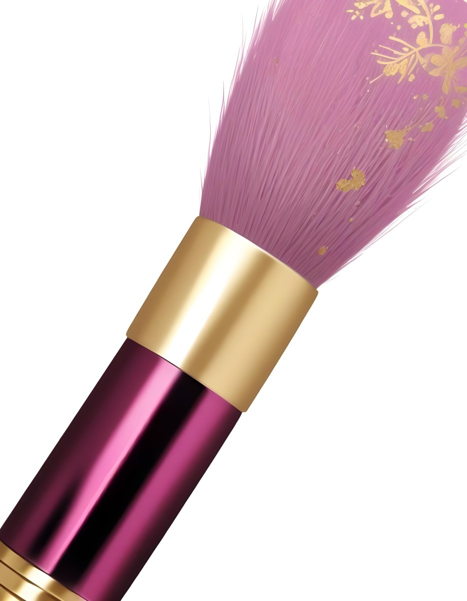 Makeup Brush With Golden Bristles Pink Ring And A Golden Handle With Golden Floral Patterns Isolated On A Golden Background 29 A7c6