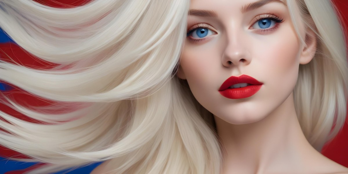Minimal Soft Studio Light Photography A Close Up Portrait Of A Young Caucasian Woman With Long Straight Platinum Blonde Hair And Bright Blue Eyes She Has Full Red Lips And Is Wearing Dramatic Makeup The Backg 15 Afd4