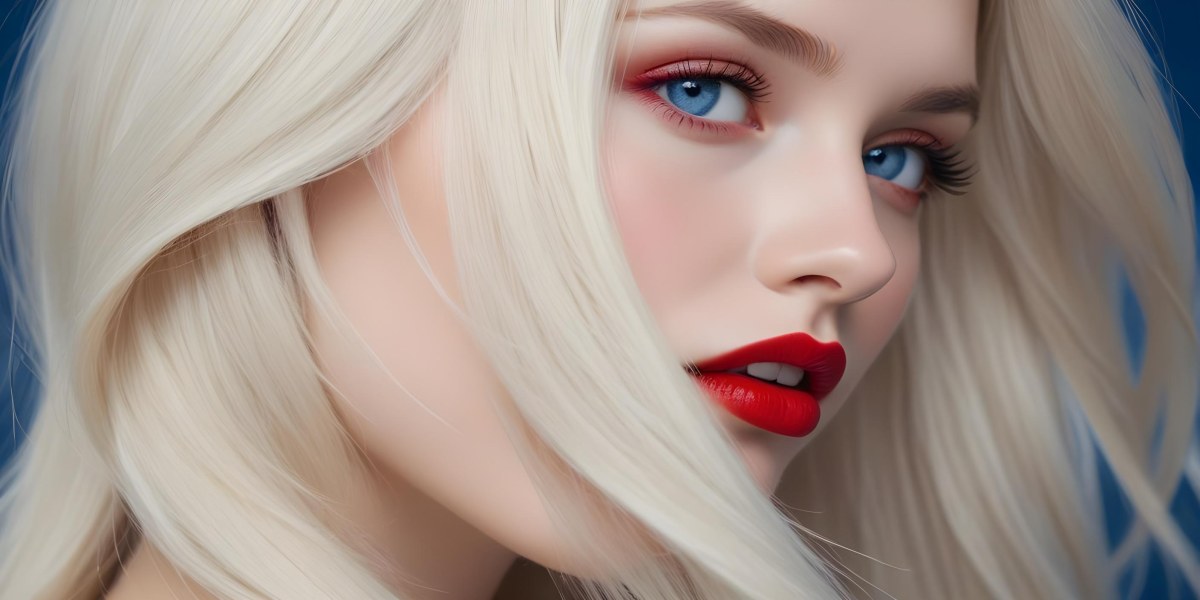 Minimal Soft Studio Light Photography A Close Up Portrait Of A Young Caucasian Woman With Long Straight Platinum Blonde Hair And Bright Blue Eyes She Has Full Red Lips And Is Wearing Dramatic Makeup The Backg 16 D79b