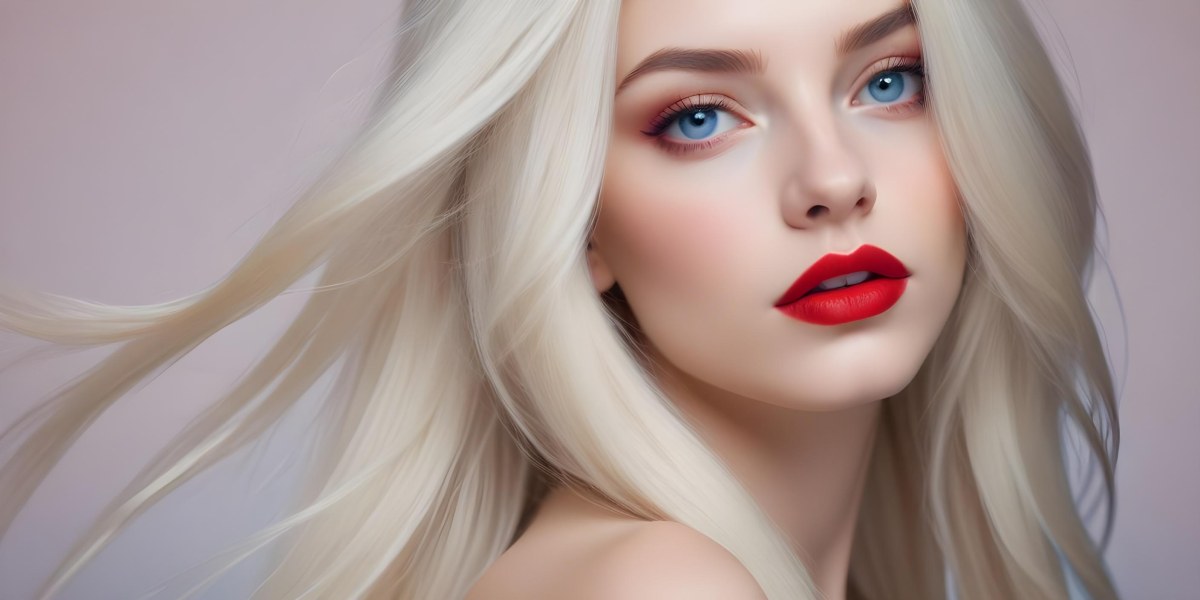Minimal Soft Studio Light Photography A Close Up Portrait Of A Young Caucasian Woman With Long Straight Platinum Blonde Hair And Bright Blue Eyes She Has Full Red Lips And Is Wearing Dramatic Makeup The Backg 26 Dc35