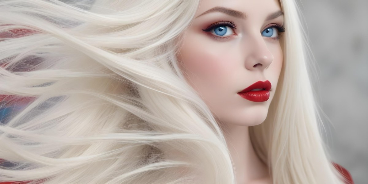 Minimal Soft Studio Light Photography A Close Up Portrait Of A Young Caucasian Woman With Long Straight Platinum Blonde Hair And Bright Blue Eyes She Has Full Red Lips And Is Wearing Dramatic Makeup The Backg 5 1f54