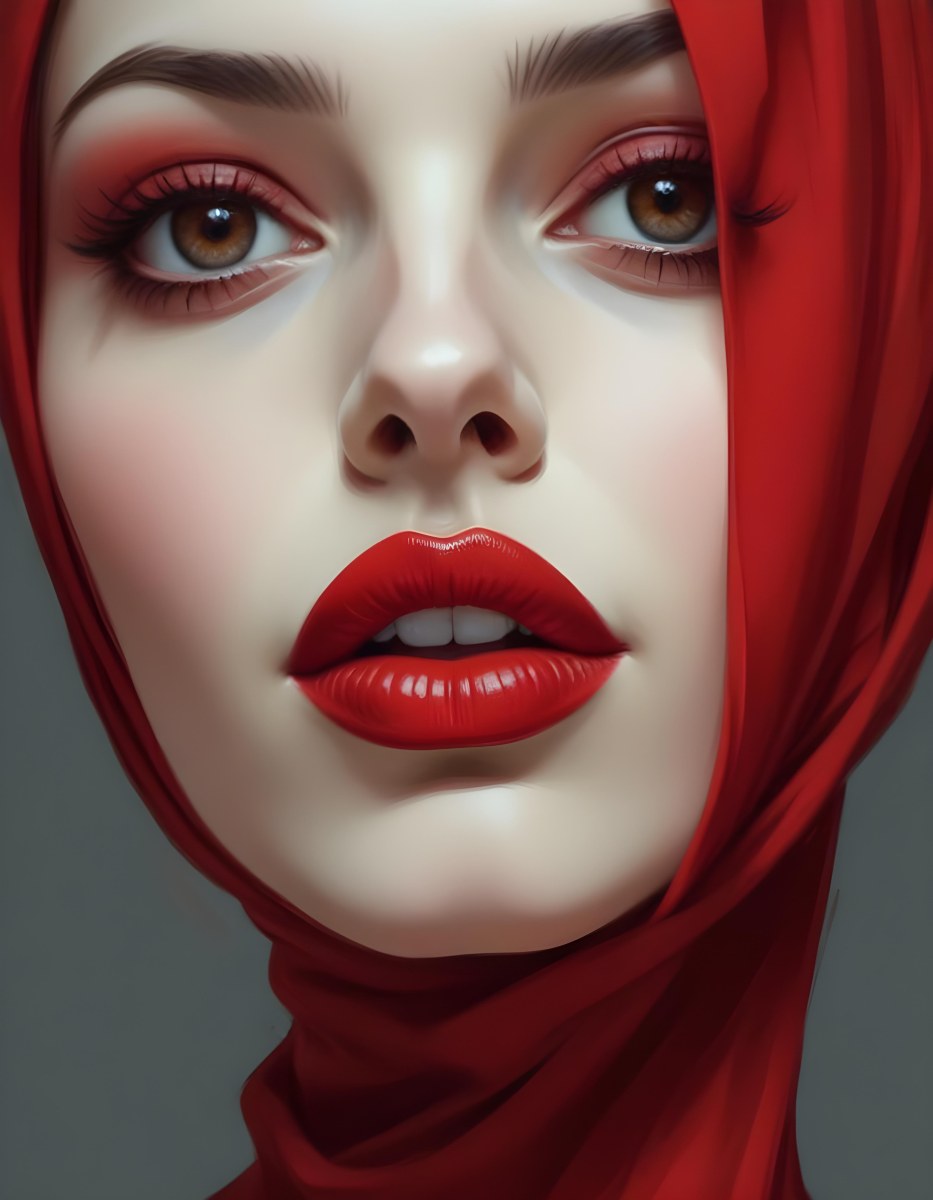 Minimal Soft Studio Light Photography A Middle Eastern Woman With Pale Skin Dark Eyes And Bright Red Lips Wearing A Red Hijab High Detail Solid Bold Color Background 16 Ae1b