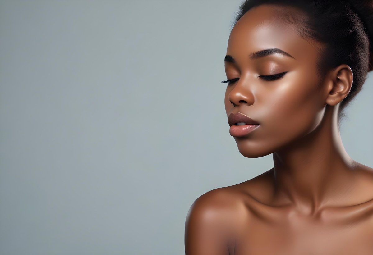 Minimal Soft Studio Light Photography A Young African Woman With Dark Skin Full Lips And Closed Eyes Her Face Is The Main Focus Of The Image Against A Plain Background High Detail Solid Bold Color Background 36 0316