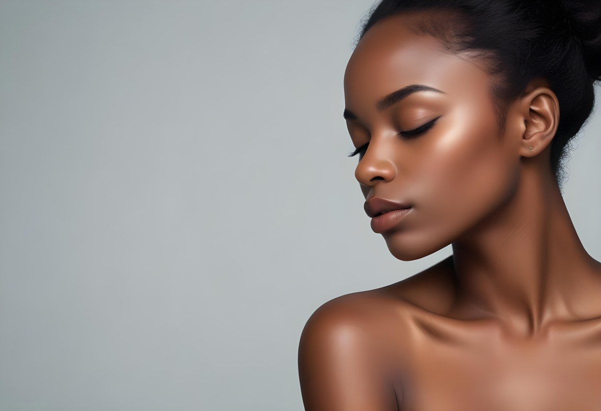 Minimal Soft Studio Light Photography A Young African Woman With Dark Skin Full Lips And Closed Eyes Her Face Is The Main Focus Of The Image Against A Plain Background High Detail Solid Bold Color Background 5 Edbc