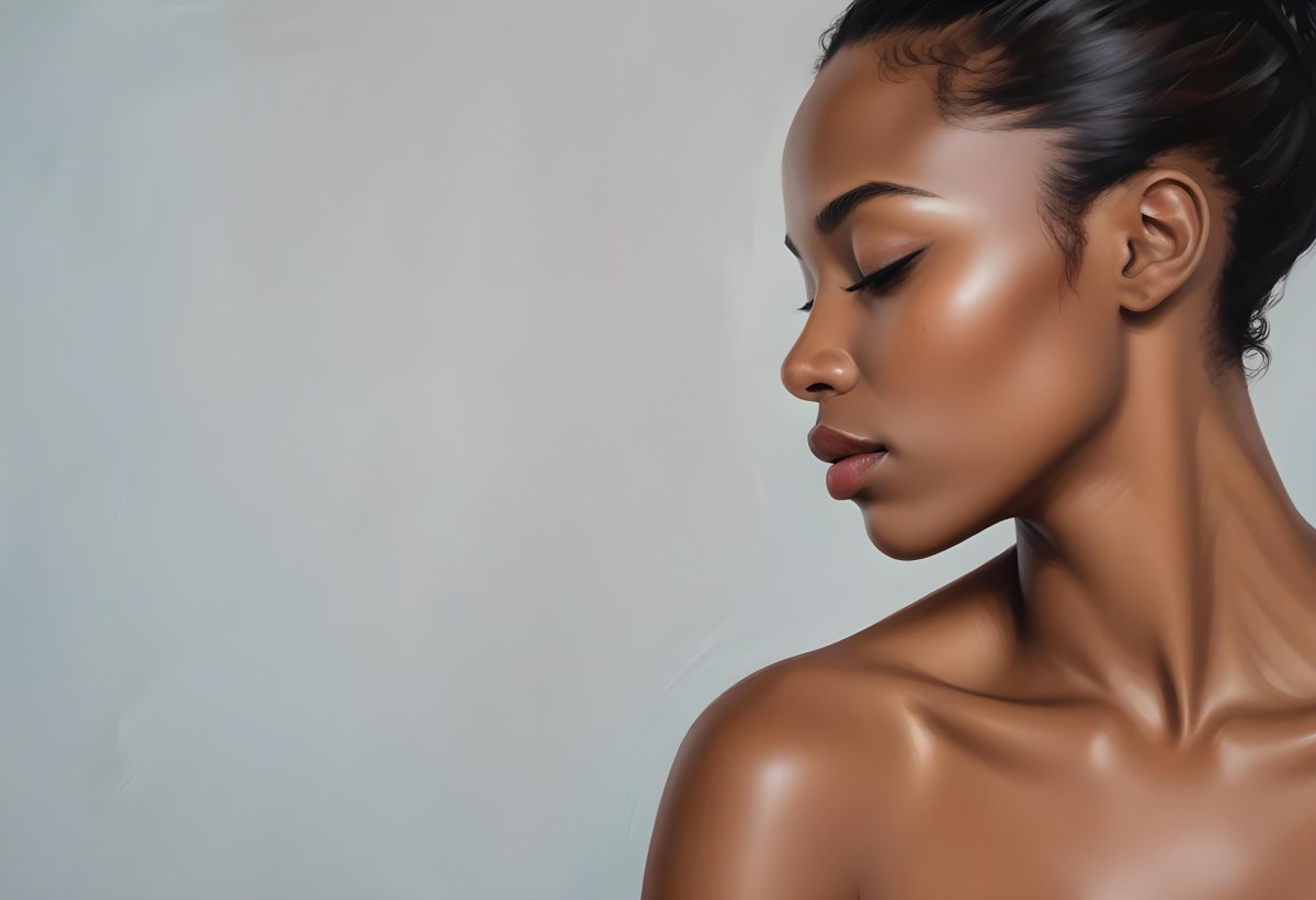 Minimal Soft Studio Light Photography A Young African Woman With Dark Skin Full Lips And Closed Eyes Her Face Is The Main Focus Of The Image Against A Plain Background High Detail Solid Bold Color Background 74 5763