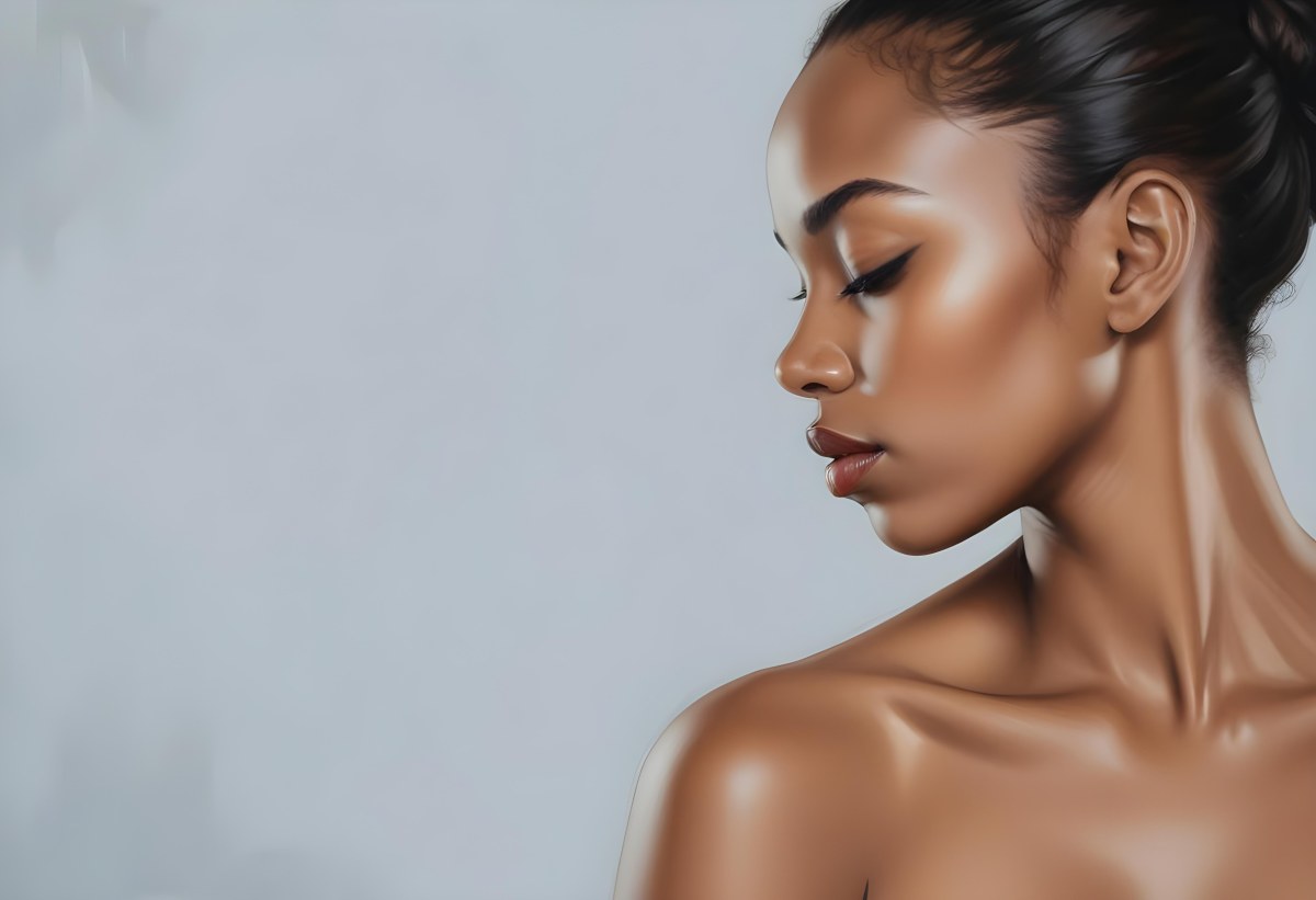 Minimal Soft Studio Light Photography A Young African Woman With Dark Skin Full Lips And Closed Eyes Her Face Is The Main Focus Of The Image Against A Plain Background High Detail Solid Bold Color Background 88 6d3d