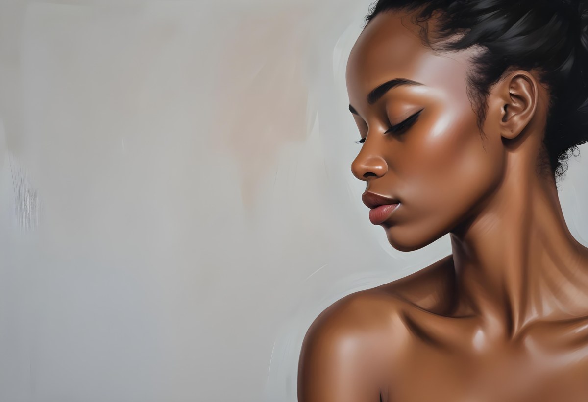 Minimal Soft Studio Light Photography A Young African Woman With Dark Skin Full Lips And Closed Eyes Her Face Is The Main Focus Of The Image Against A Plain Background High Detail Solid Bold Color Background 89 Aca4