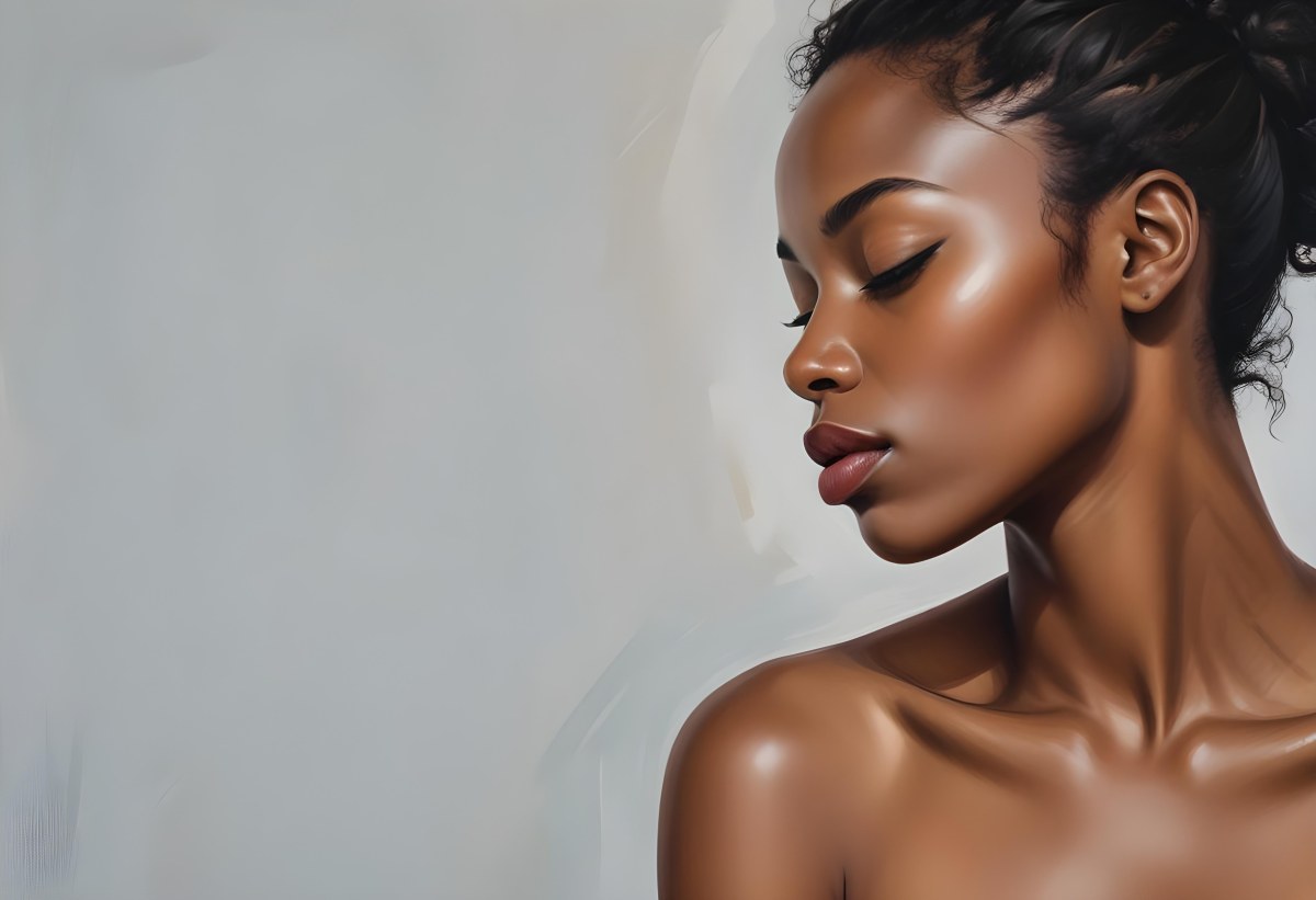 Minimal Soft Studio Light Photography A Young African Woman With Dark Skin Full Lips And Closed Eyes Her Face Is The Main Focus Of The Image Against A Plain Background High Detail Solid Bold Color Background 93 06fc