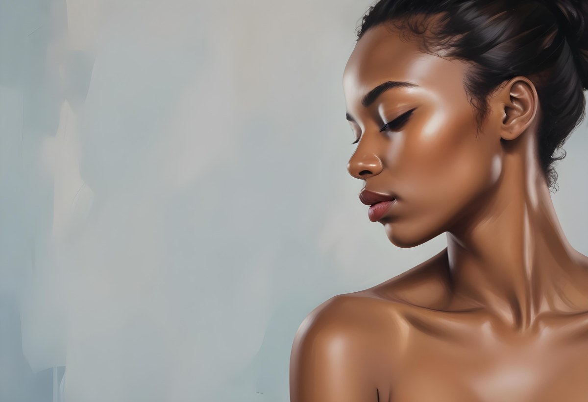 Minimal Soft Studio Light Photography A Young African Woman With Dark Skin Full Lips And Closed Eyes Her Face Is The Main Focus Of The Image Against A Plain Background High Detail Solid Bold Color Background 96 6ee0