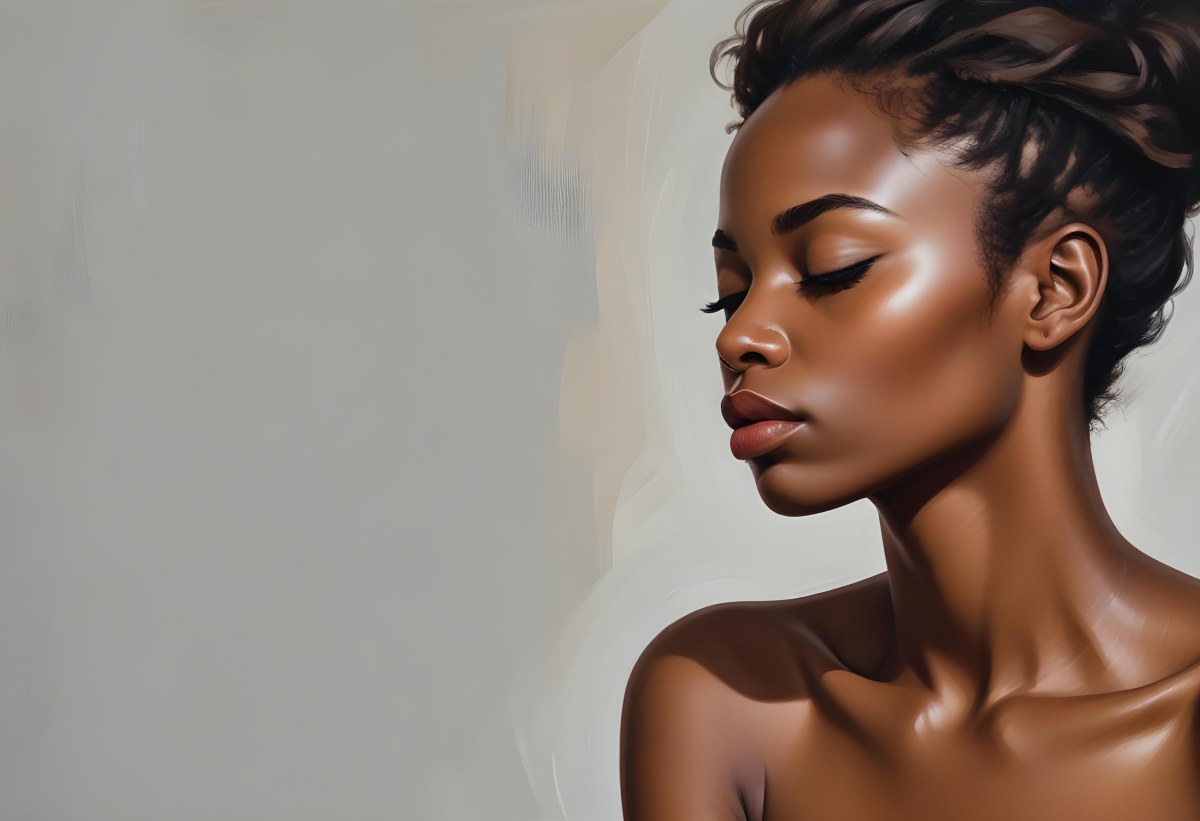 Minimal Soft Studio Light Photography A Young African Woman With Dark Skin Full Lips And Closed Eyes Her Face Is The Main Focus Of The Image Against A Plain Background High Detail Solid Bold Color Background 97 F3d8