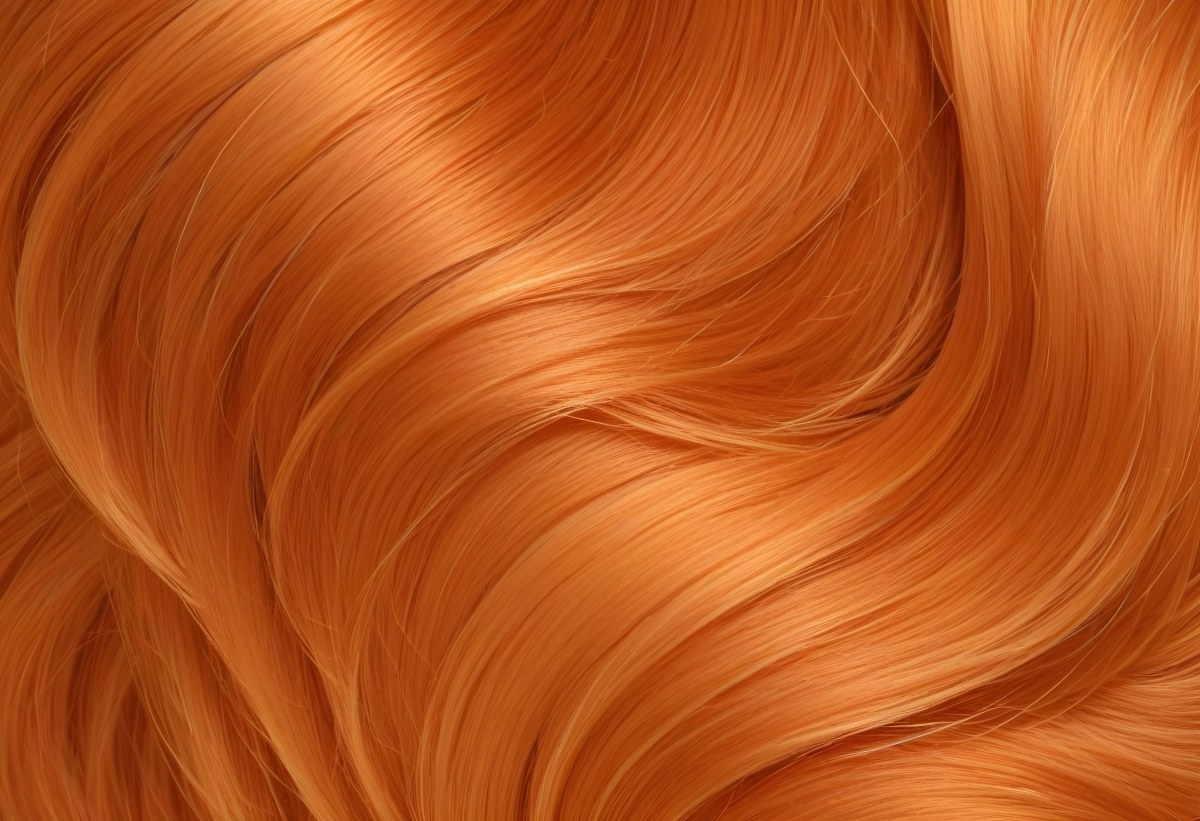 Orange Hair Strands With Soft Waves Creating A Vibrant And Smooth Pattern Close Up Shot Studio Lighting Hair Care Product Advertisement Smooth And Shiny Texture 7 B962