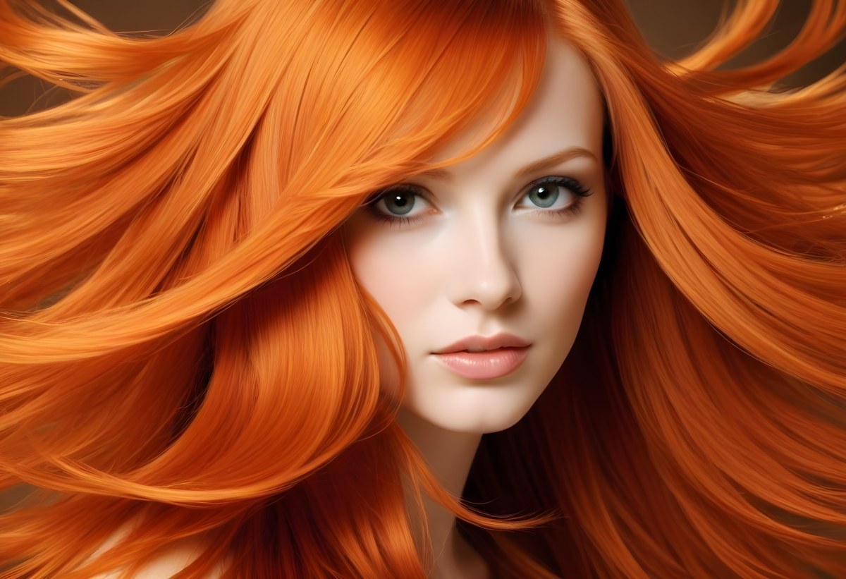 Orange Hair Strands With Soft Waves Creating A Vibrant And Smooth Pattern Close Up Shot Studio Lighting Hair Care Product Advertisement Smooth And Shiny Texture 8 4a93