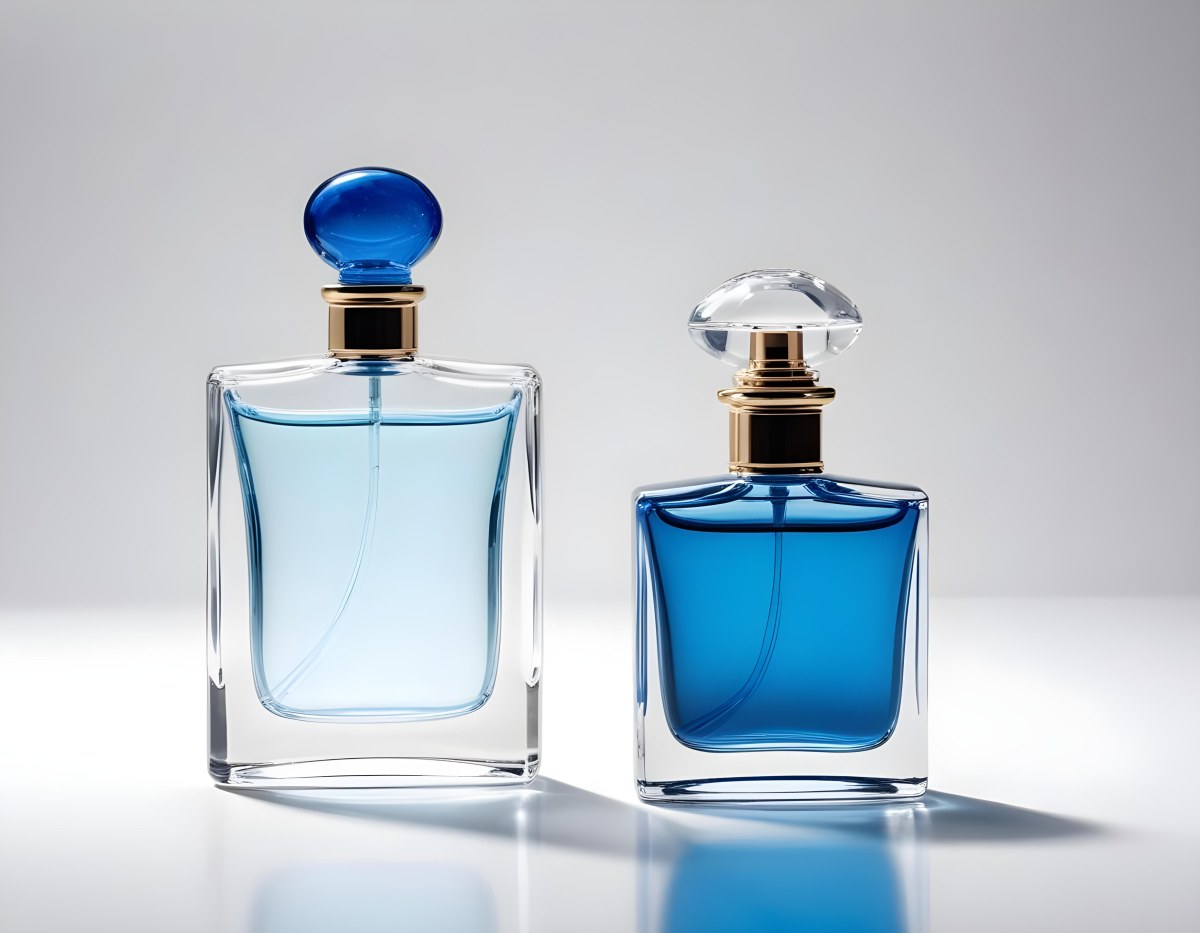 Two Perfume Bottles One With A Blue Liquid And The Other With A White Liquid White Background 35 A87d