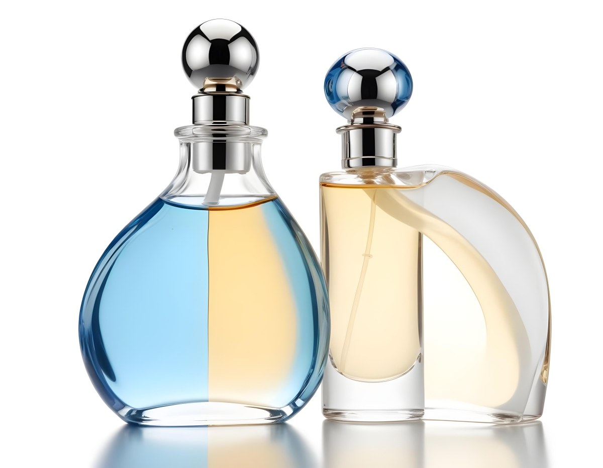 Two Perfume Bottles One With A Blue Liquid And The Other With A White Liquid White Background 8 5a21