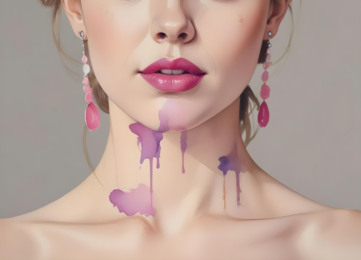Watercolor Painting White Woman 25 Years Old With Pink Lips And Earrings In A Studio Creative Detailed Brush Stroke Minimal Spalsh 74 1f70