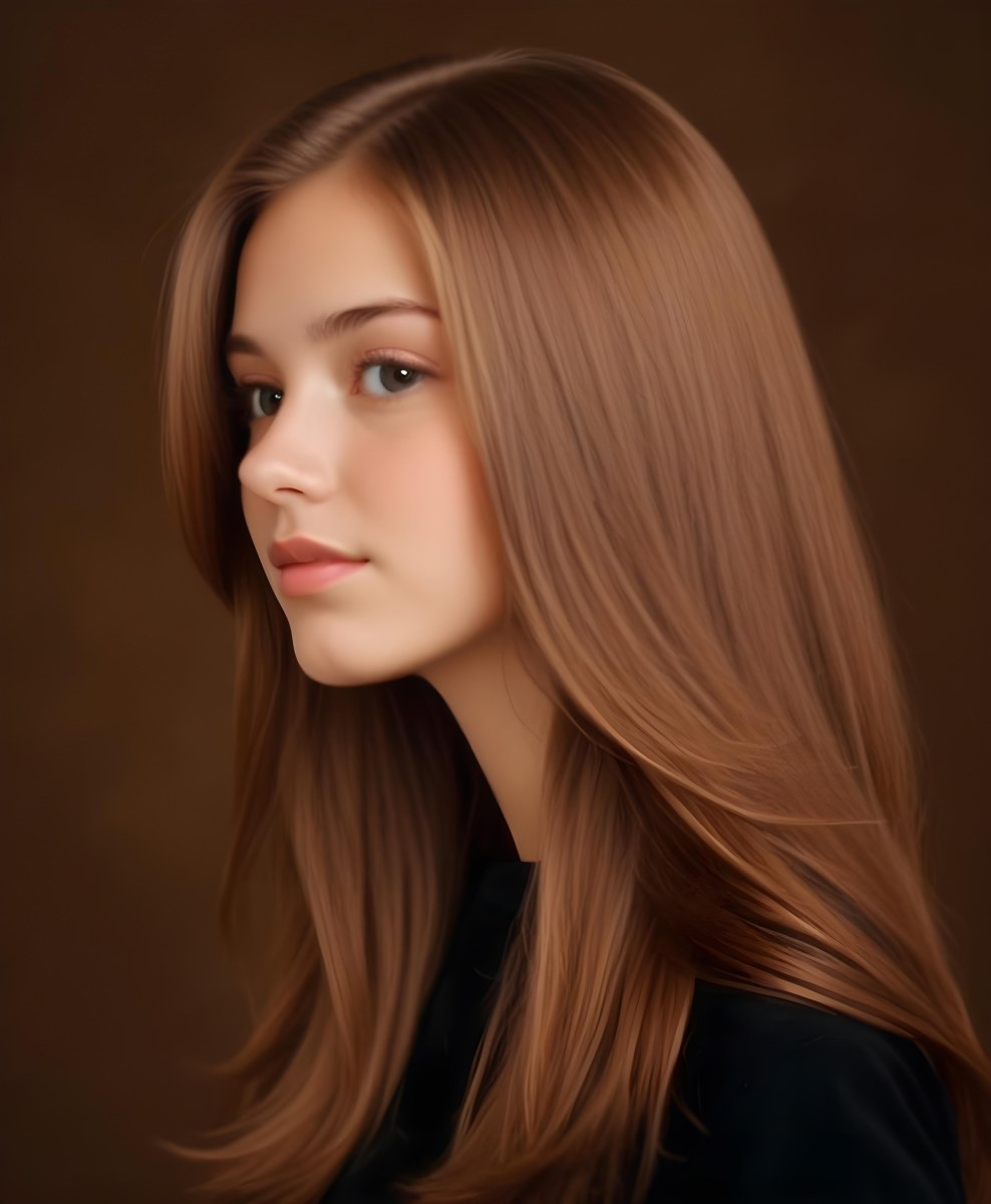 White Girl 13 Years Old Light Skin Long Brown Hair In A Brown Background 5 800e