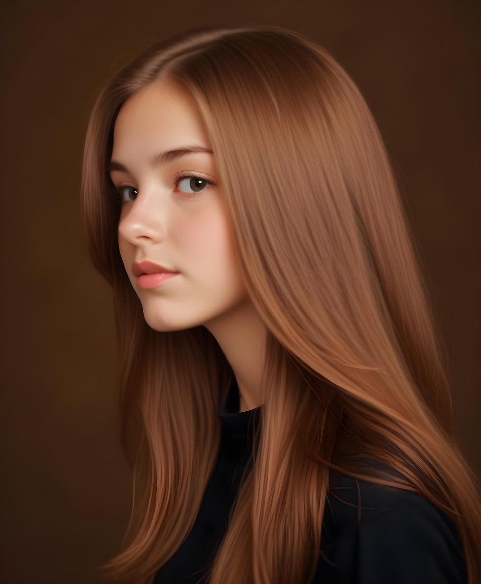 White Girl 13 Years Old Light Skin Long Brown Hair In A Brown Background 7 D489