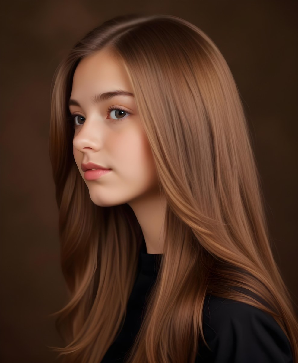 White Girl 13 Years Old Light Skin Long Brown Hair In A Brown Background 8 3ce4