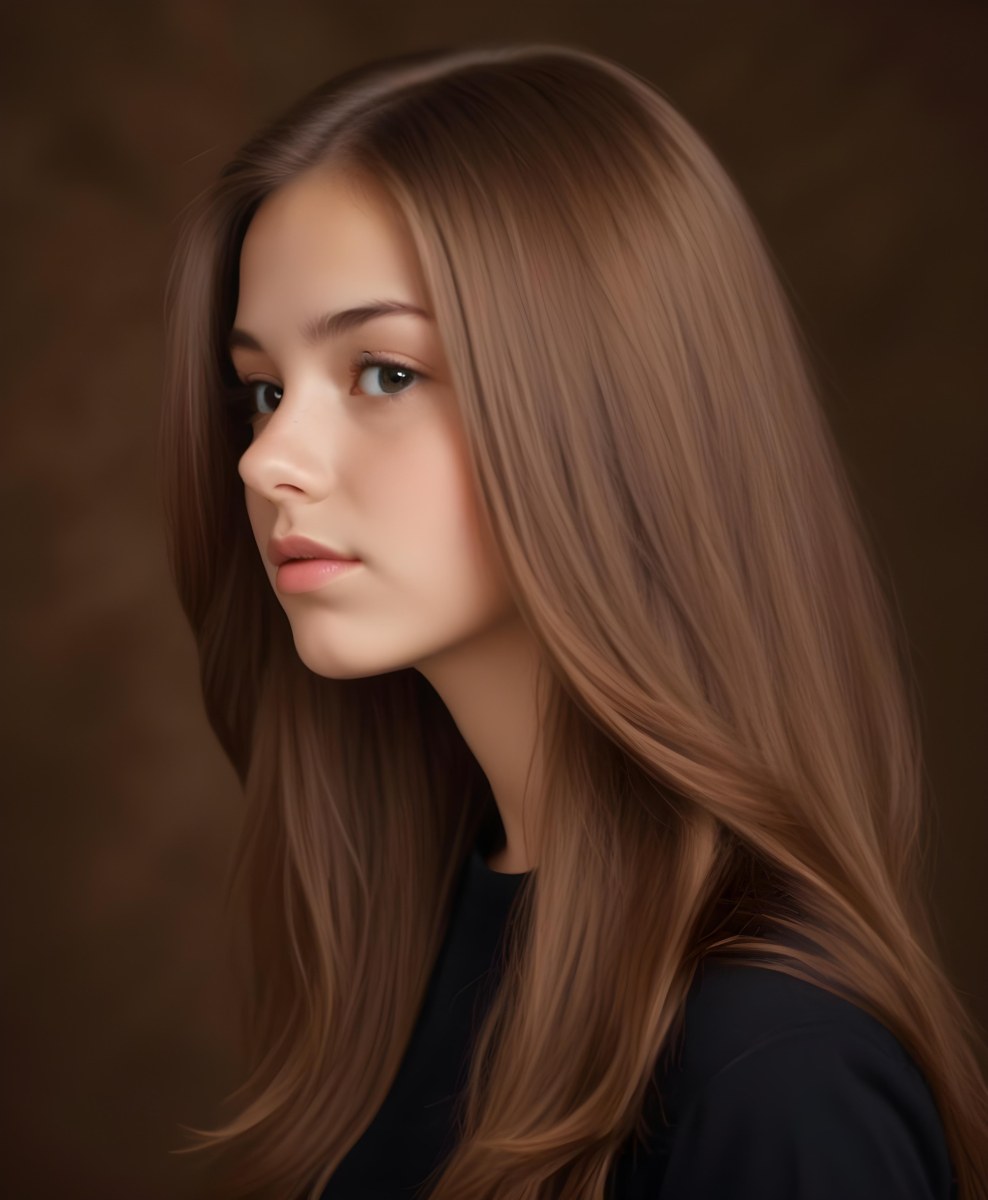 White Girl 13 Years Old Light Skin Long Brown Hair In A Brown Background 9 55b0