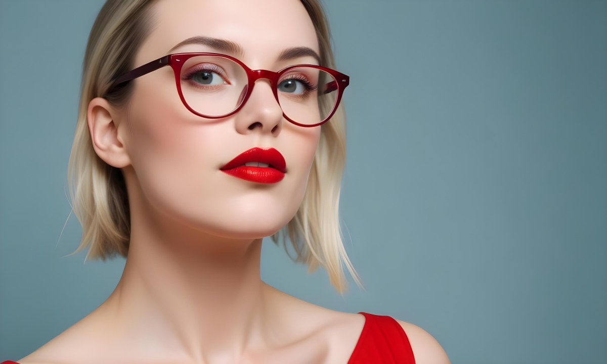 White Woman With Fair Skin 30 Years Old With Red Lips And Red Glasses In A Studio 11 2e00