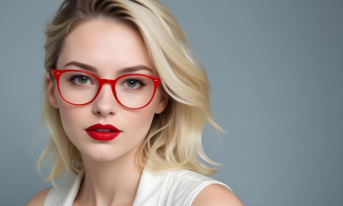 White Woman With Fair Skin 30 Years Old With Red Lips And Red Glasses In A Studio 9 1cc5