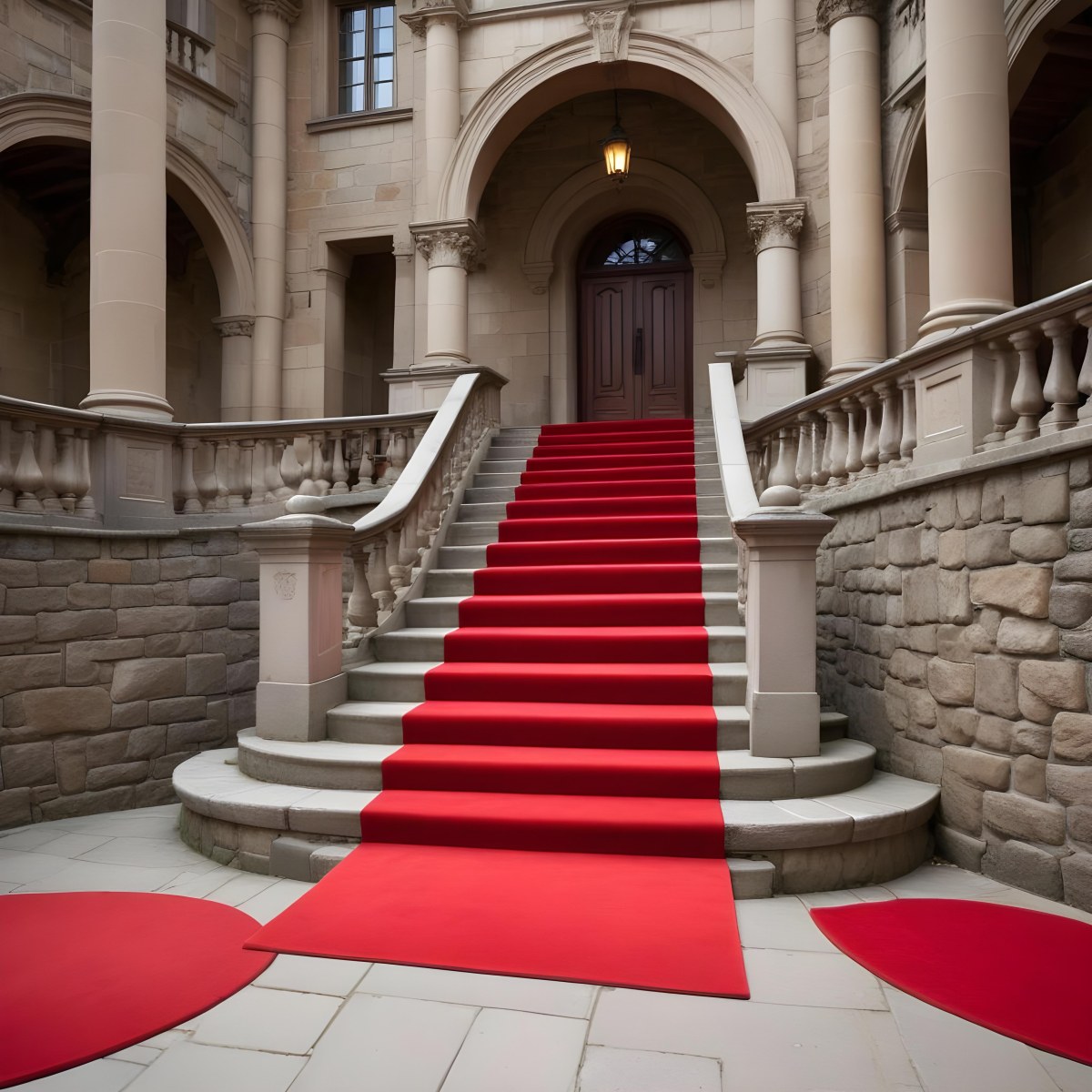A Stone Staircase With A Red Carpet 5 0830