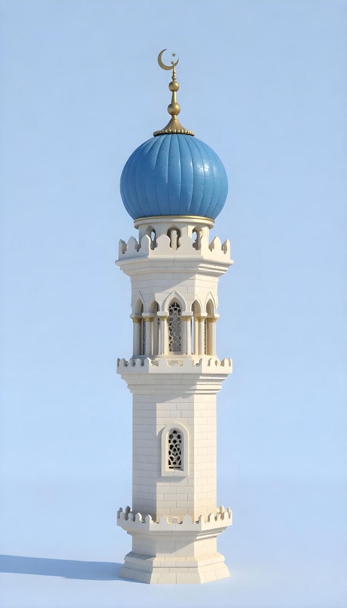 A Tall White Minaret With Blue Roof And Intricate Details Against A Clear Blue Sky Showcasing Islamic Architecture And Design 6 D2fb