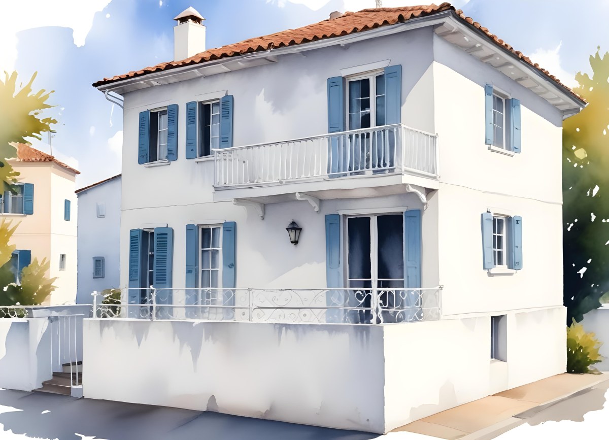 A Two Story House With A White Facade White Windows A Balcony With White Railings And A White Roof Isolated On White Background 7 5498