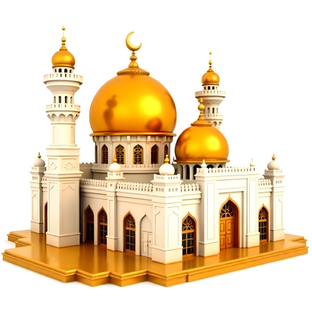 A White And Gold Mosque With A Large Dome And Two Minarets The Mosque Is On A White Background 13 454c