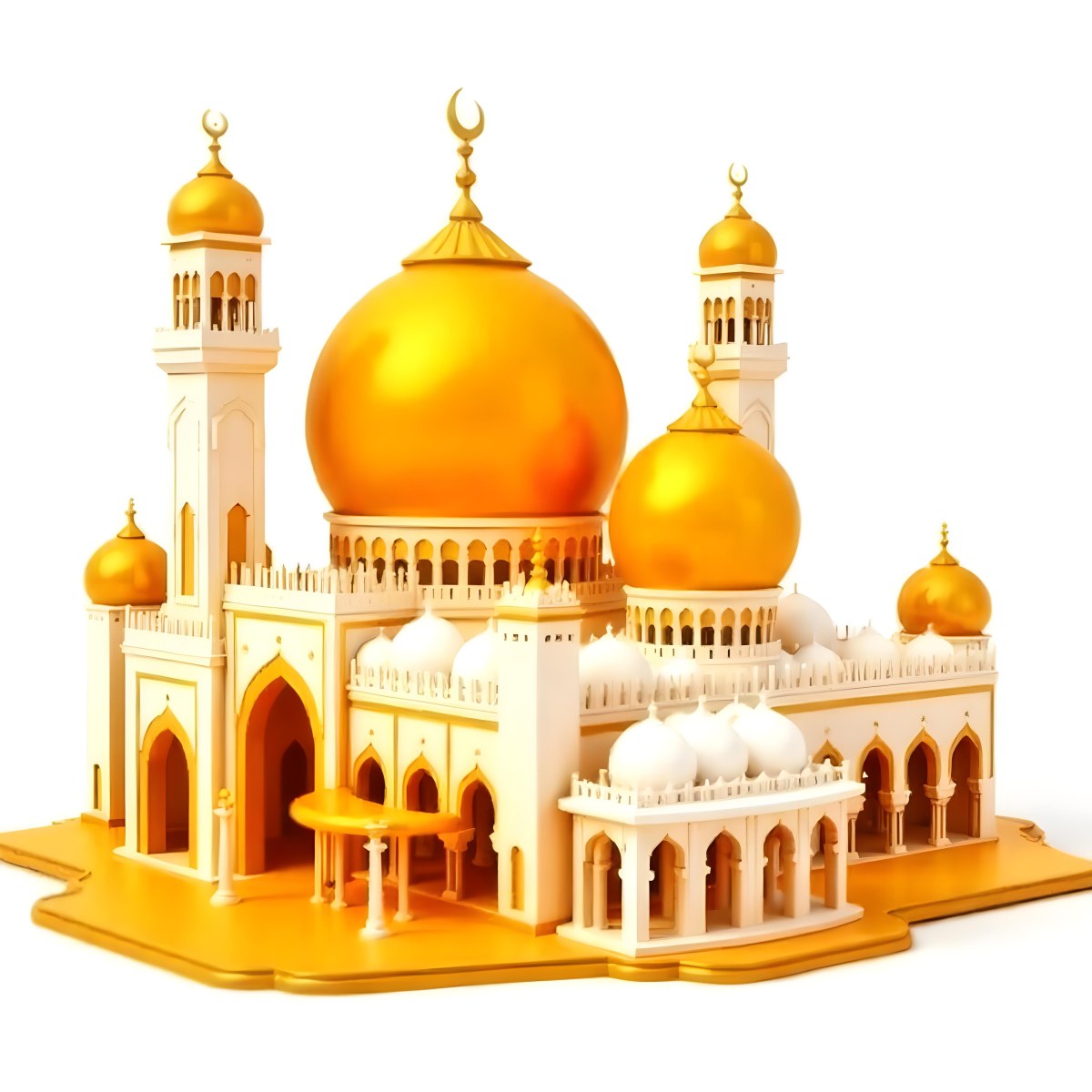A White And Gold Mosque With A Large Dome And Two Minarets The Mosque Is On A White Background 14 09f4