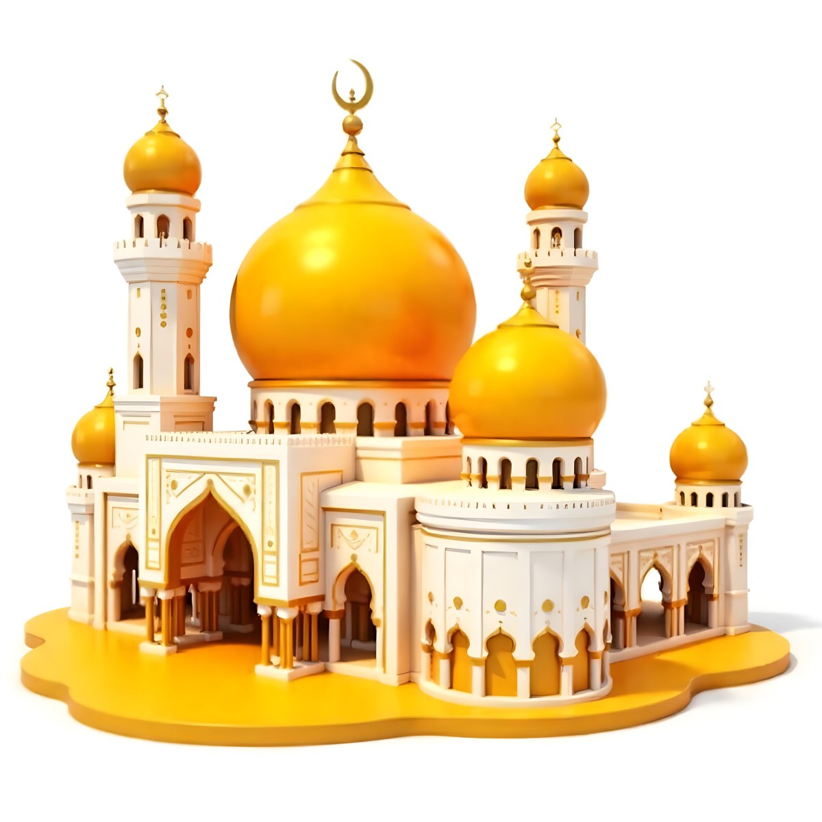 A White And Gold Mosque With A Large Dome And Two Minarets The Mosque Is On A White Background 26 2edc