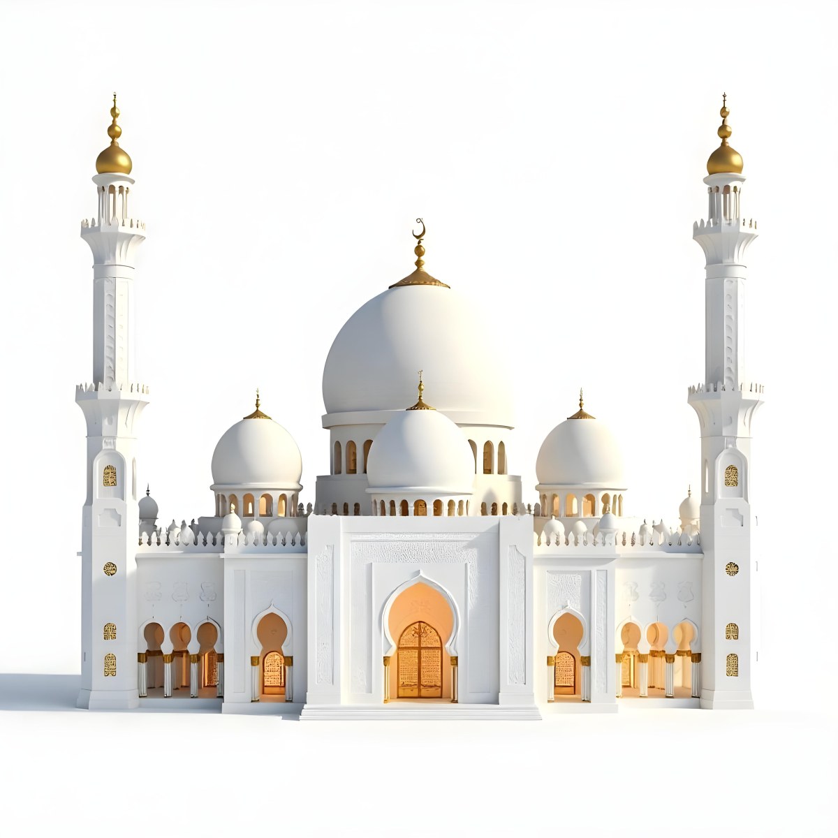 A White And Gold Mosque With A Large Dome And Two Minarets The Mosque Is On A White Background 27 4ec9