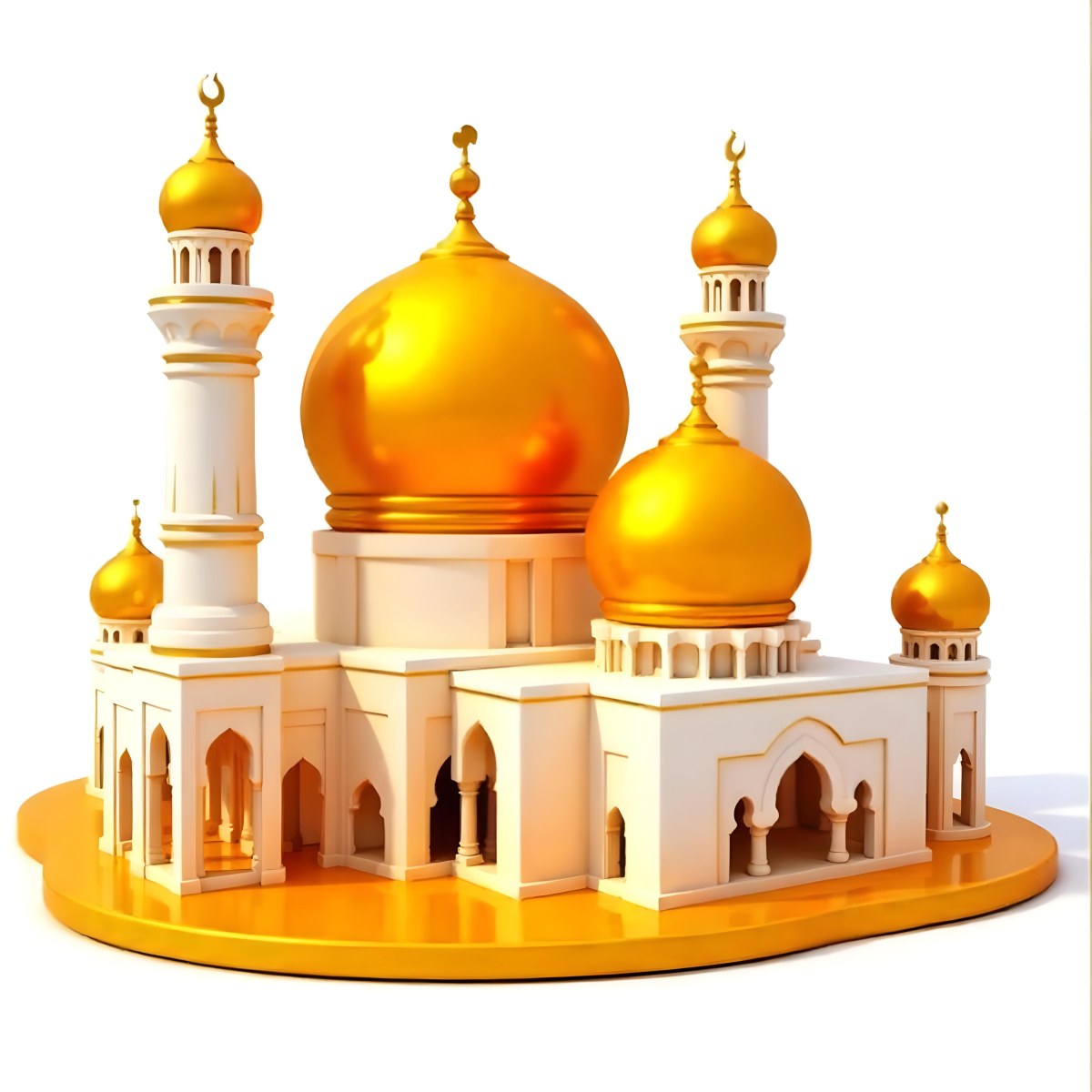 A White And Gold Mosque With A Large Dome And Two Minarets The Mosque Is On A White Background 29 E462
