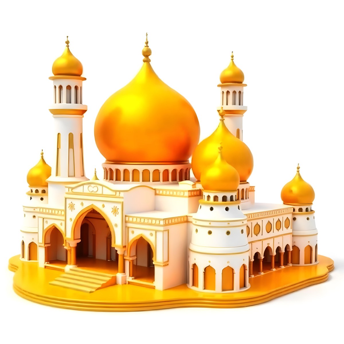 A White And Gold Mosque With A Large Dome And Two Minarets The Mosque Is On A White Background 30 6bd0