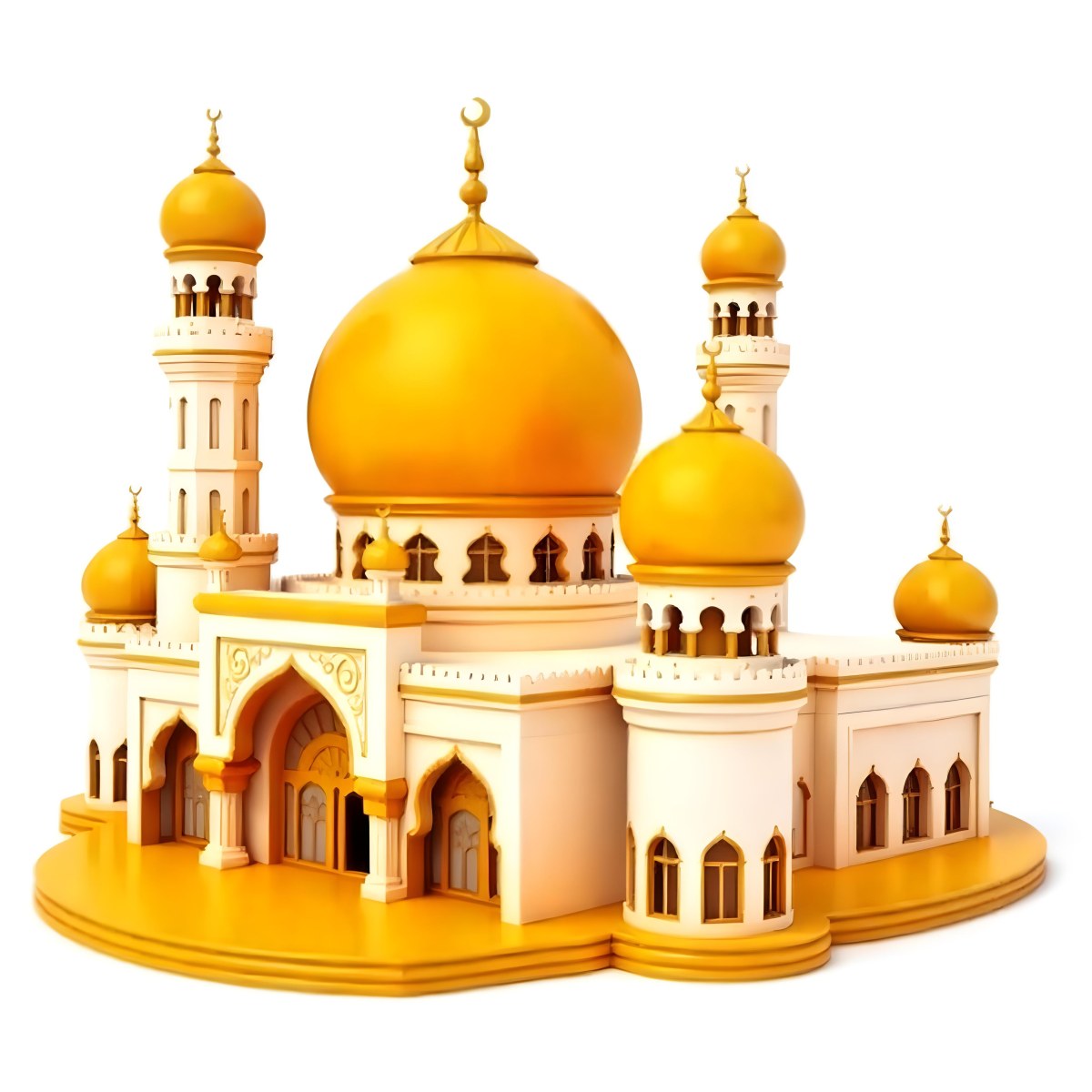 A White And Gold Mosque With A Large Dome And Two Minarets The Mosque Is On A White Background 4 4c1e