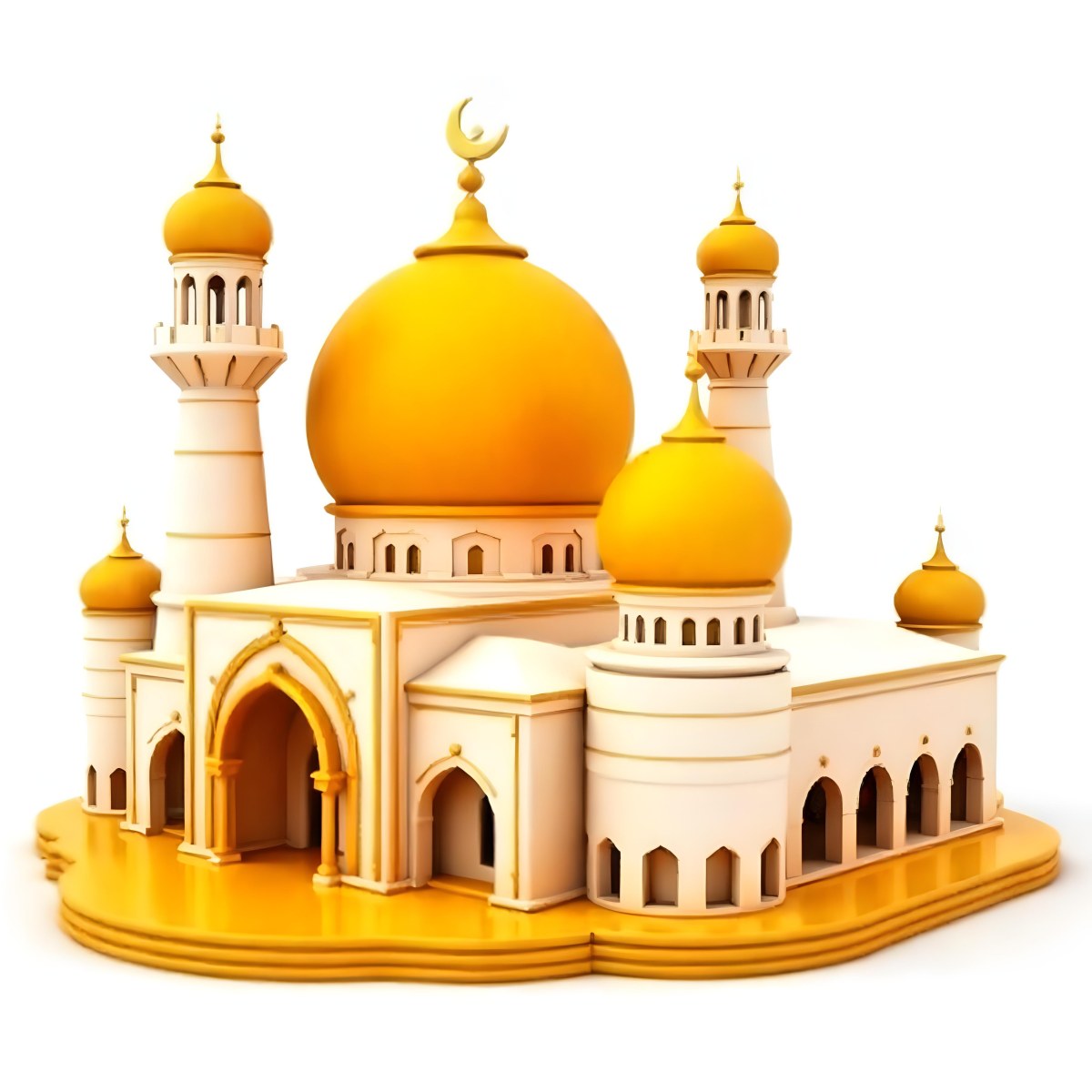 A White And Gold Mosque With A Large Dome And Two Minarets The Mosque Is On A White Background 5 9452