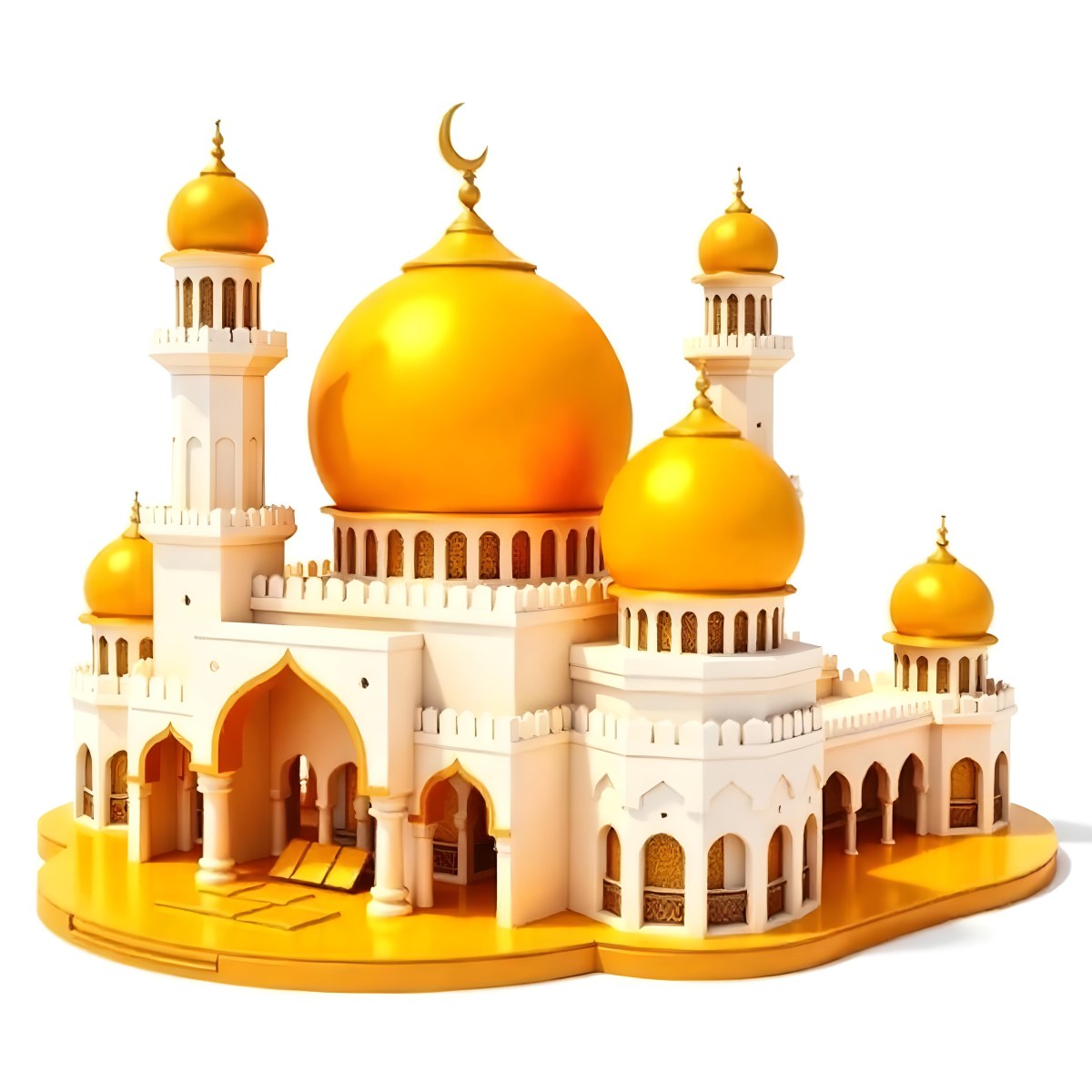 A White And Gold Mosque With A Large Dome And Two Minarets The Mosque Is On A White Background 6 0b04