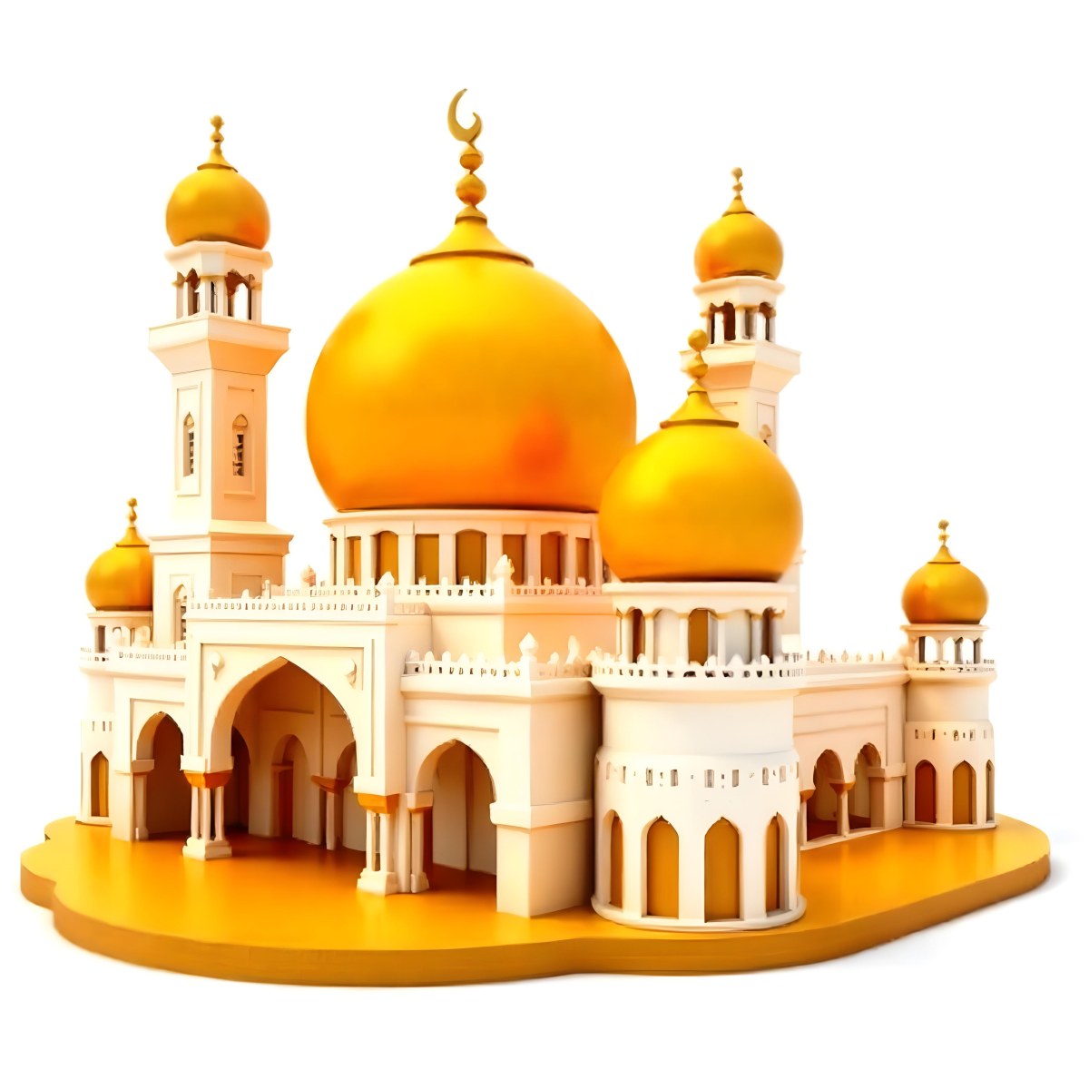 A White And Gold Mosque With A Large Dome And Two Minarets The Mosque Is On A White Background 8 560e