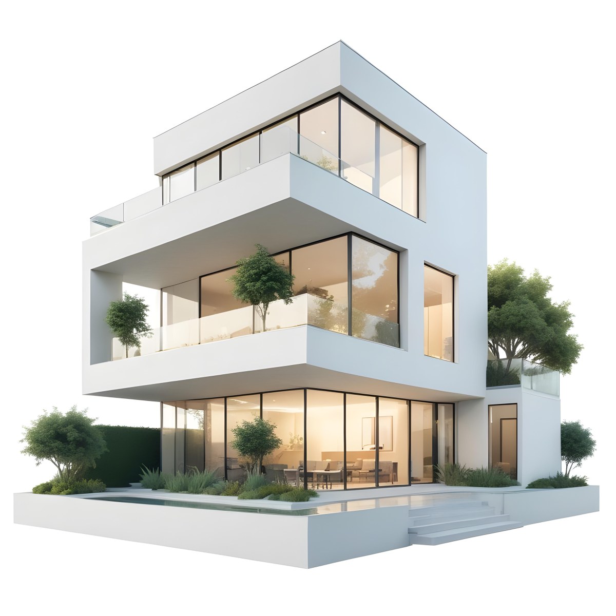 Modern Minimalist Green Three Story House With Large Windows And Green Roof Surrounded By Green Trees And Plants Bright Sunlight Clean Lines Open Floor Plan Outdoor Seating Area 88 8627