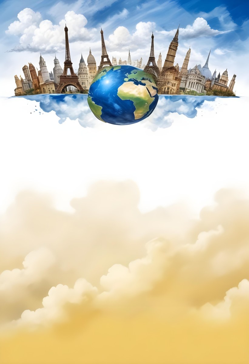 Oil Painting Earth Globe With Famous Monuments On Top Clouds Background Creative Extremely Detailed Brush Stroke 7 D260