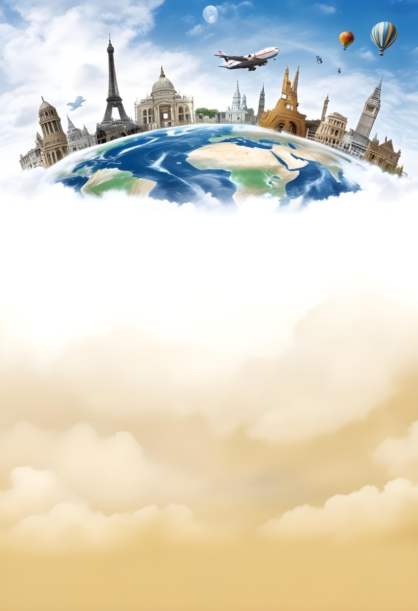 Oil Painting Earth Globe With Famous Monuments On Top Clouds Background Creative Extremely Detailed Brush Stroke 8 8494