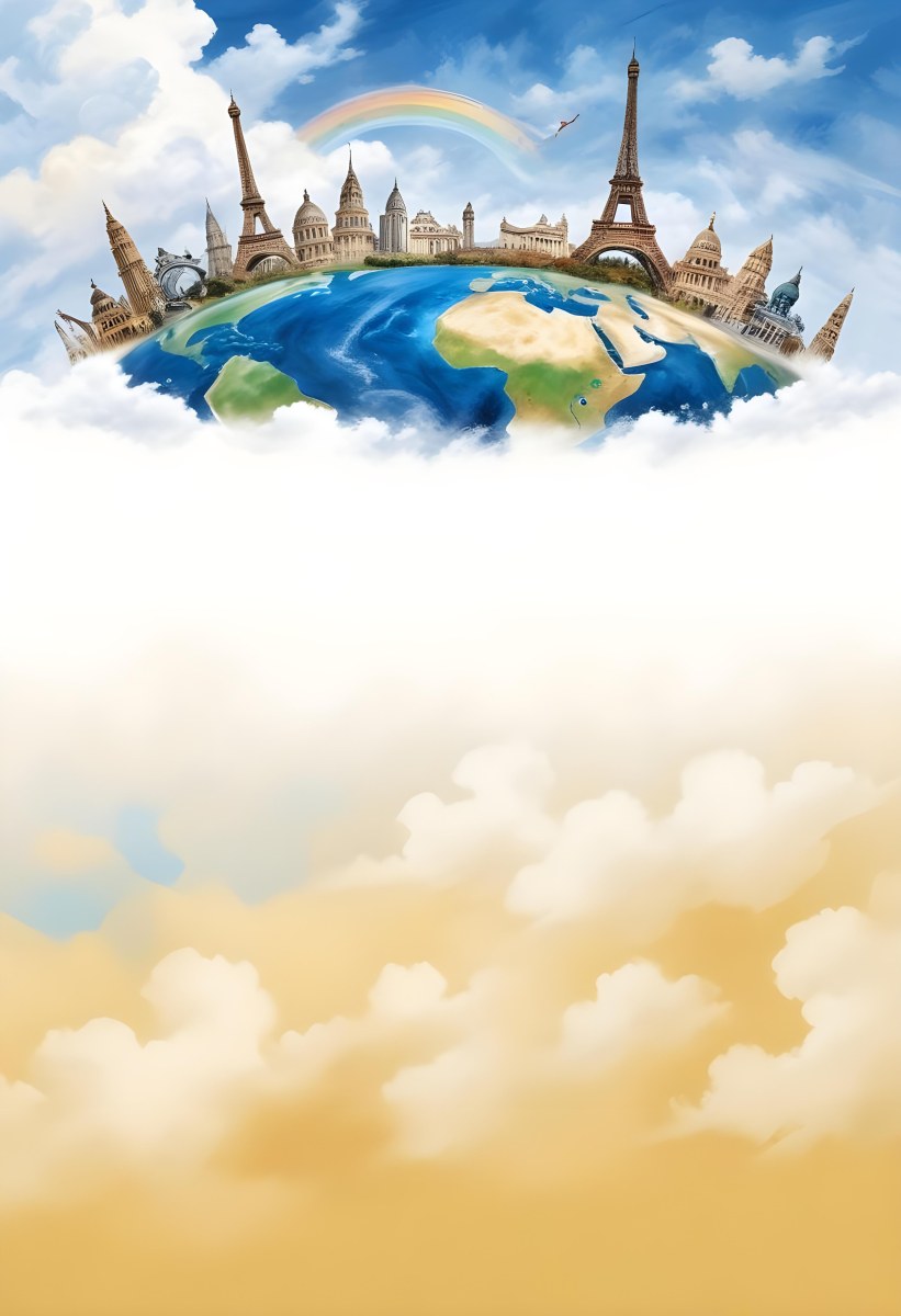 Oil Painting Earth Globe With Famous Monuments On Top Clouds Background Creative Extremely Detailed Brush Stroke 9 Dc6b