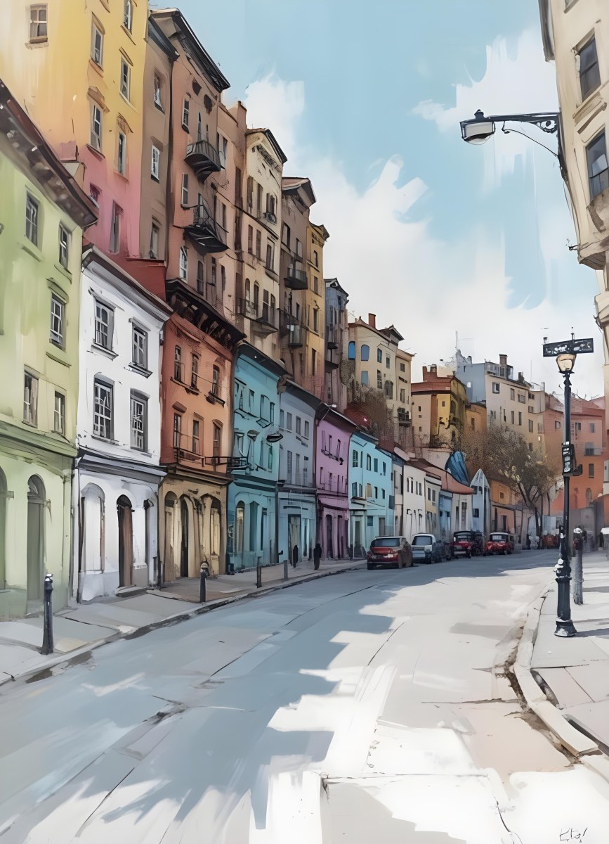 Oil Painting Row Of Colorful Houses With Plants In A City Street Creative Extremely Detailed Brush Stroke 1 3066