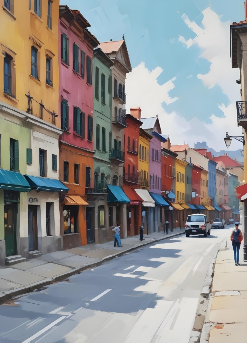 Oil Painting Row Of Colorful Houses With Plants In A City Street Creative Extremely Detailed Brush Stroke 10 B5f7