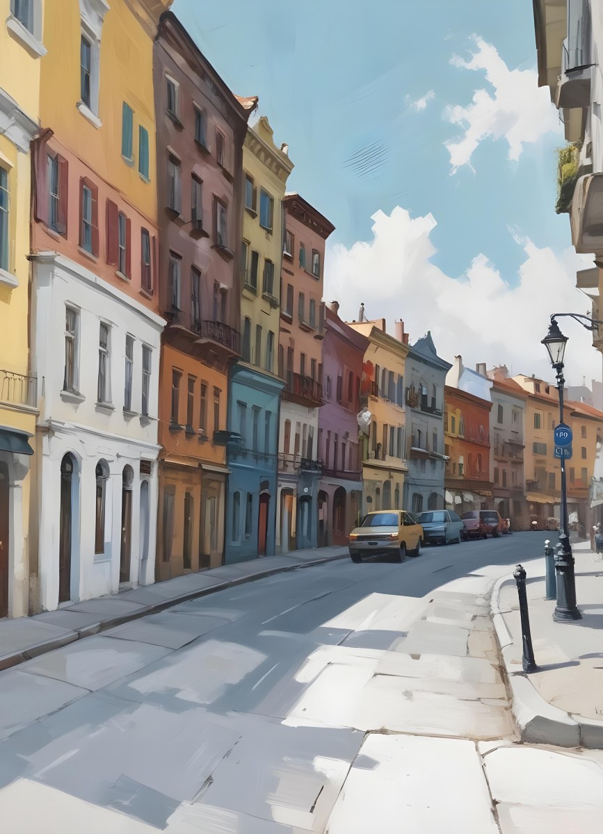 Oil Painting Row Of Colorful Houses With Plants In A City Street Creative Extremely Detailed Brush Stroke 2 0b4f